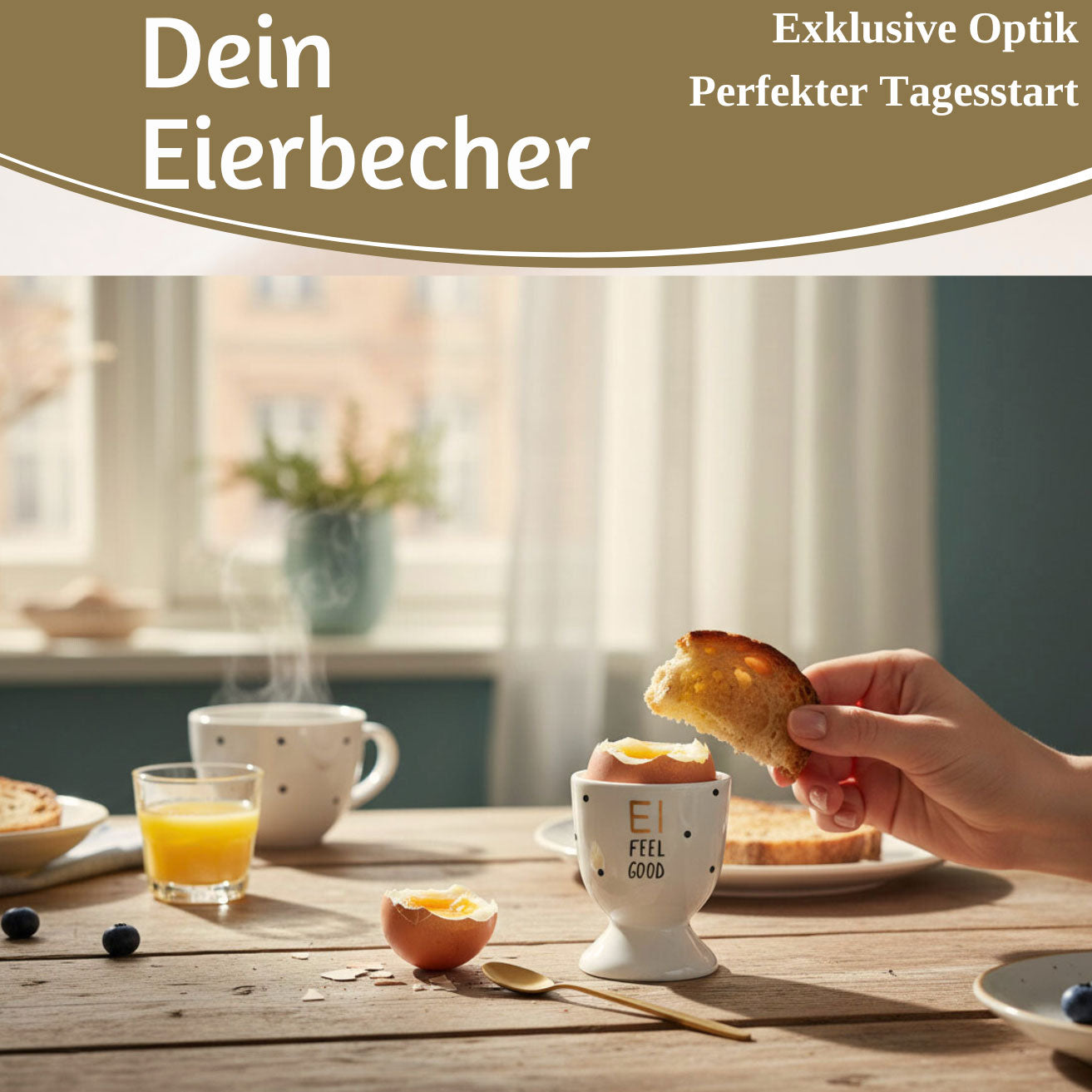 LS-LebenStil Ei Feel Good Eierbecher Echt-Gold Porzellan Weiß
