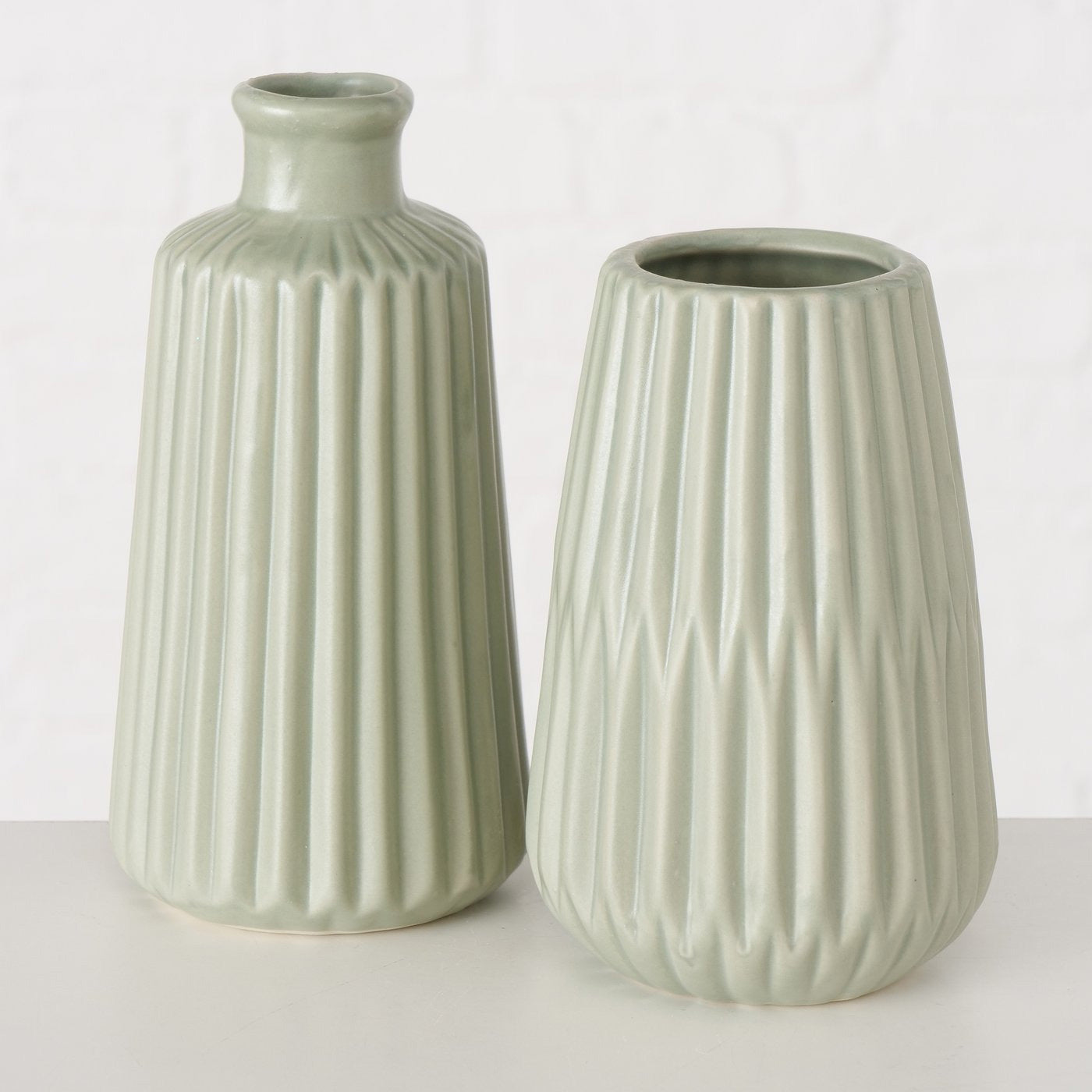 LS-LebenStil Möbel Wohnen Vase Oslo 2er Set creme grün Keramik