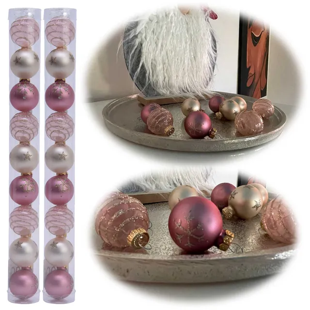 LS-LebenStil 18er Christbaumkugeln Glas 3cm Pink Mix matt