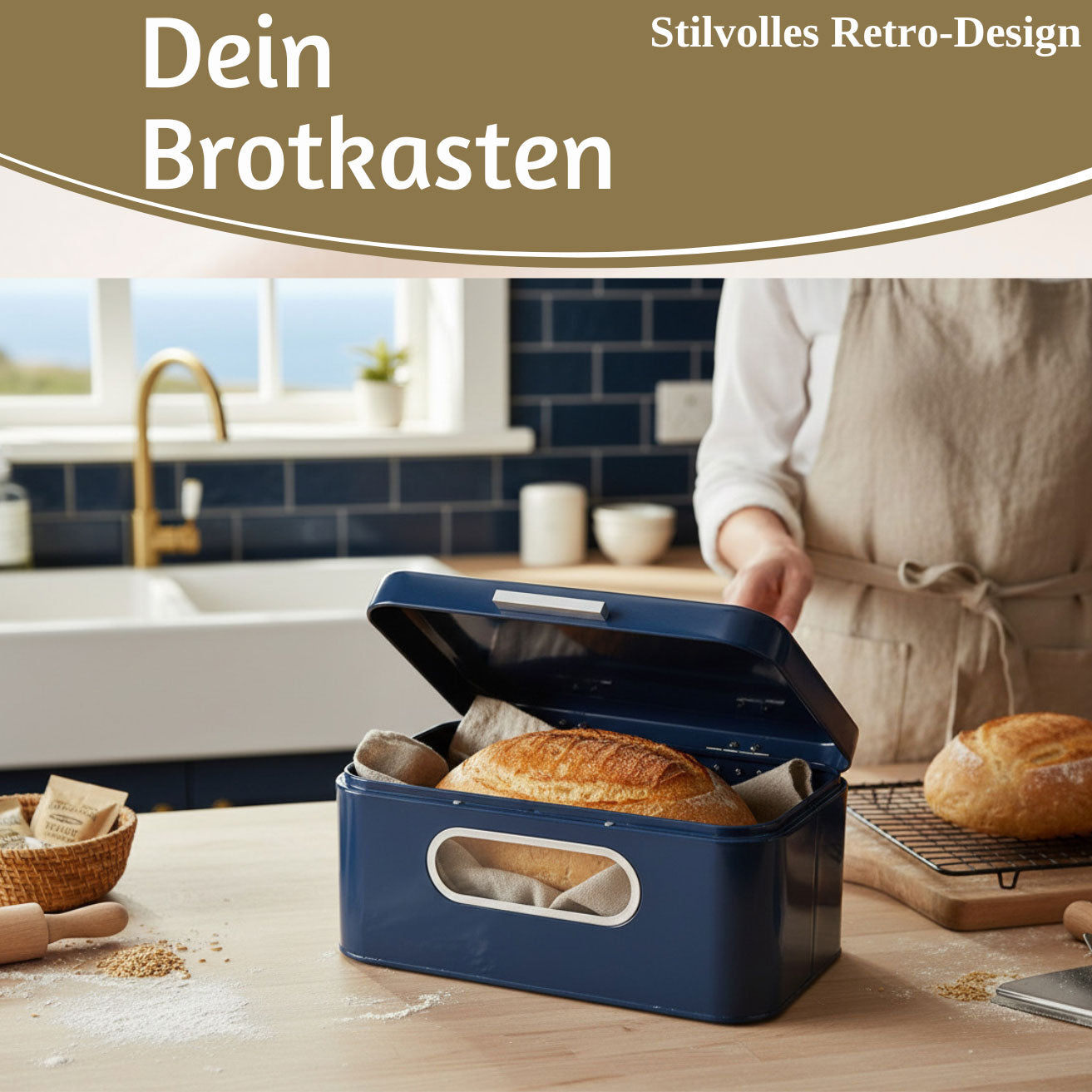 LS-LebenStil Brotkasten Vintage 30cm Metall blau Retro