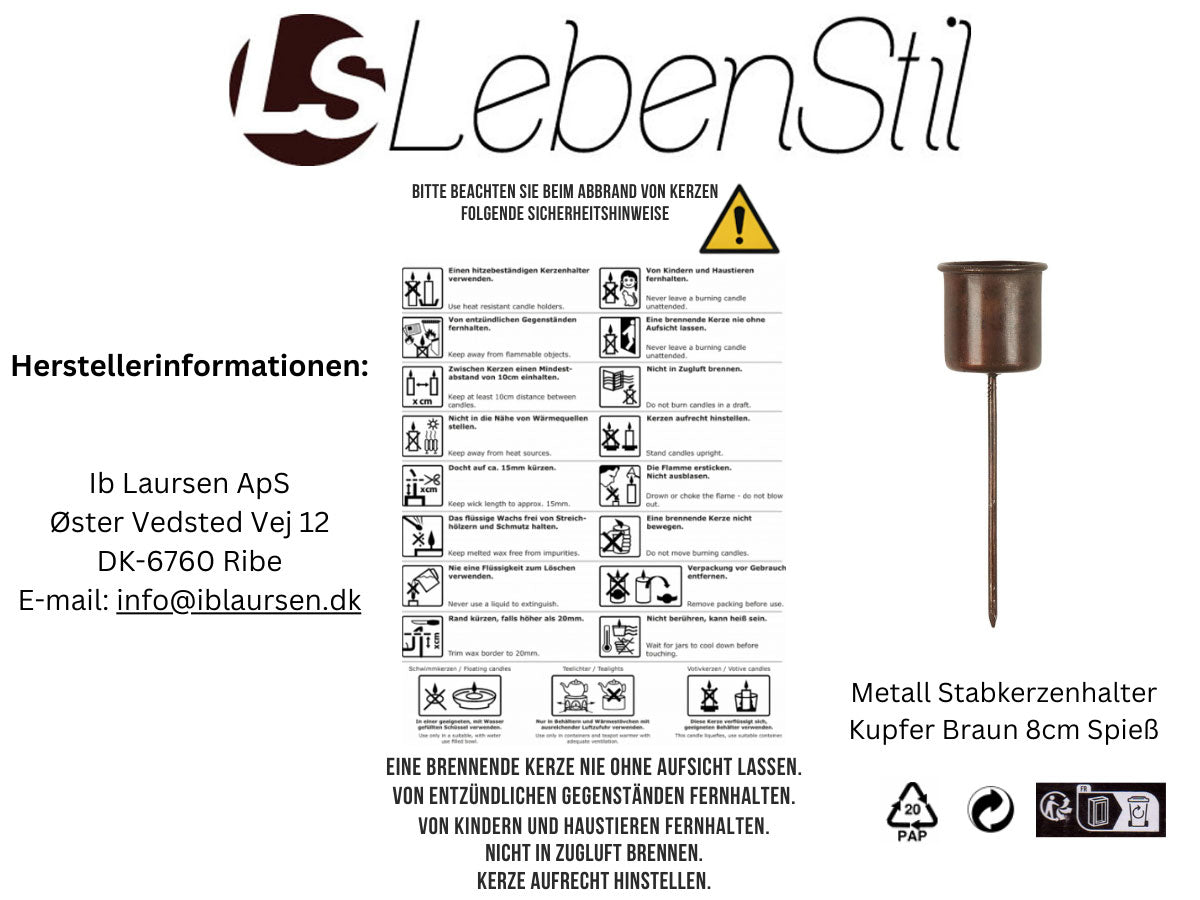 IB Laursen Stabkerzenhalter 8cm kupfer Kerzenstecker Metall