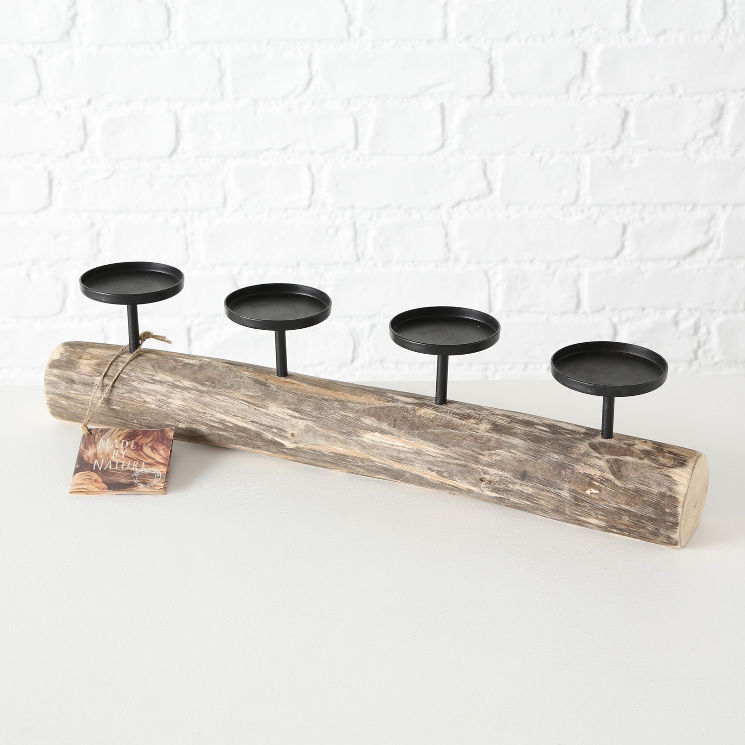 LS-LebenStil Kerzenschale Holz Braun 51cm 4-fach Stumpenkerzen