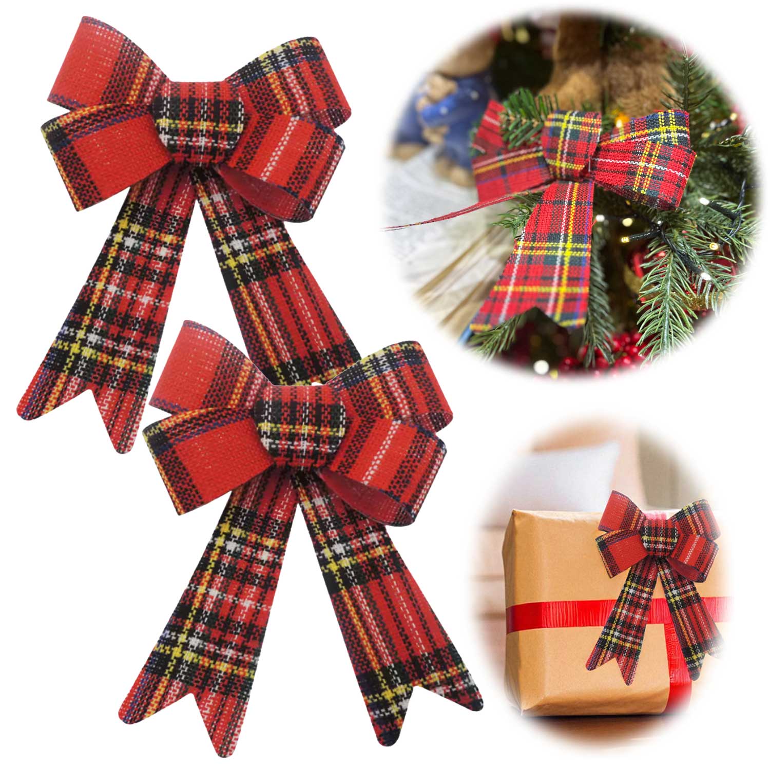 LS-LebenStil Möbel & Wohnen XL Weihnachtsschleife Schleife kariert 2er 17cm