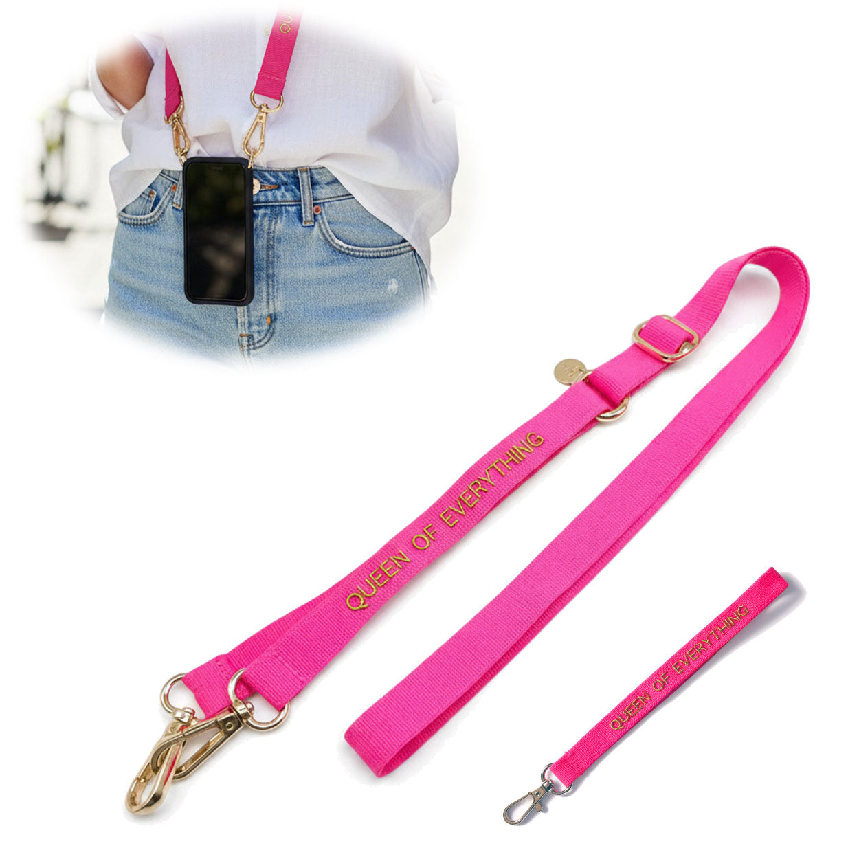 LS-LebenStil Queen Handykette Crossbody pink-gold 137cm