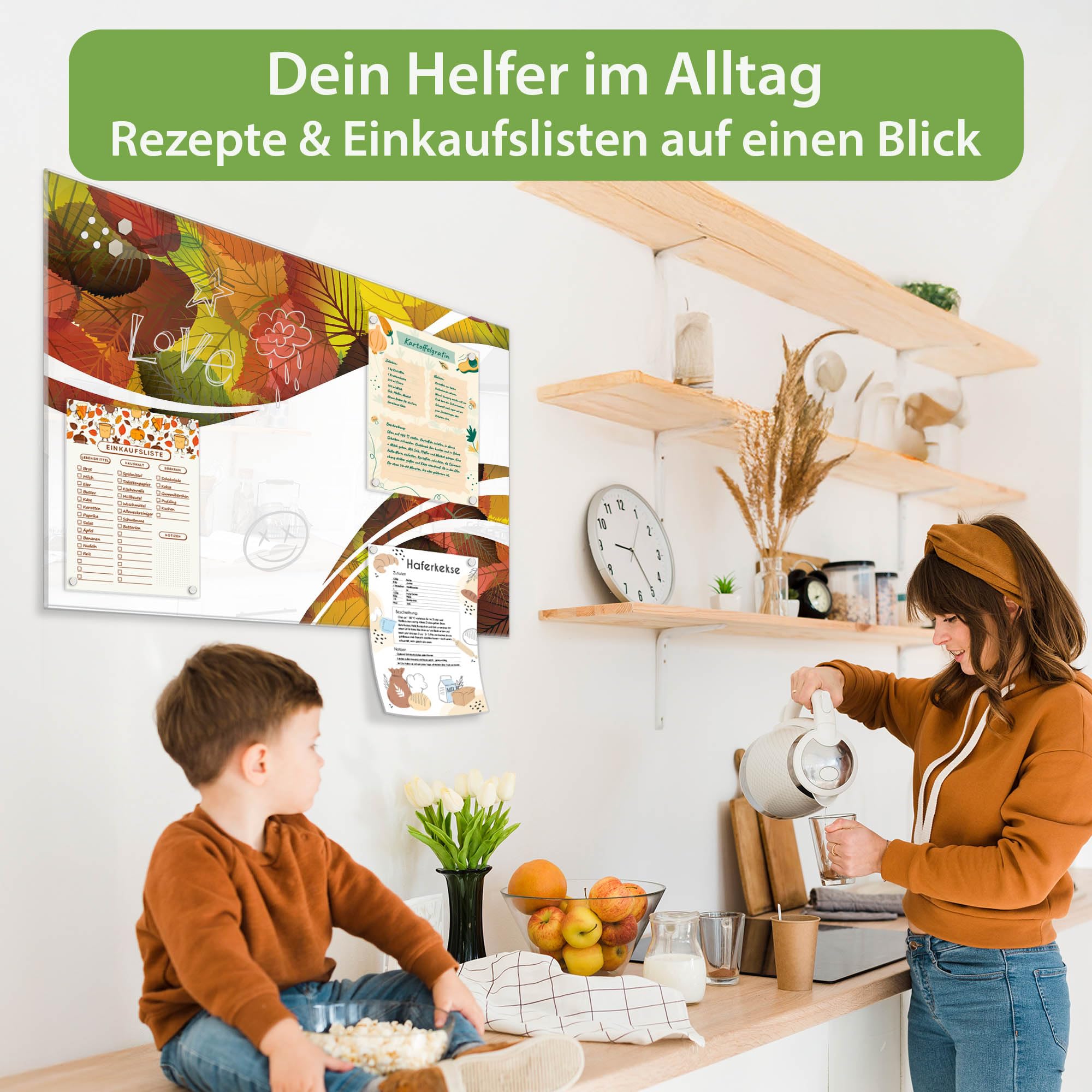 Banjado Magnettafel Herbstlaub Magnettafel 120x80 cm Glas