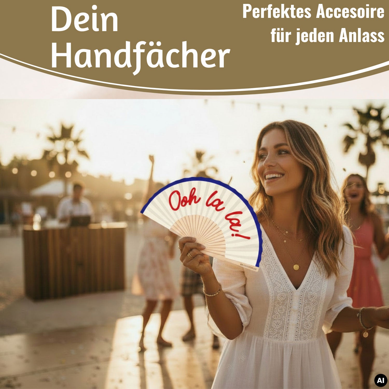LS-LebenStil Ooh La La Handfächer weiß faltbar 42 cm