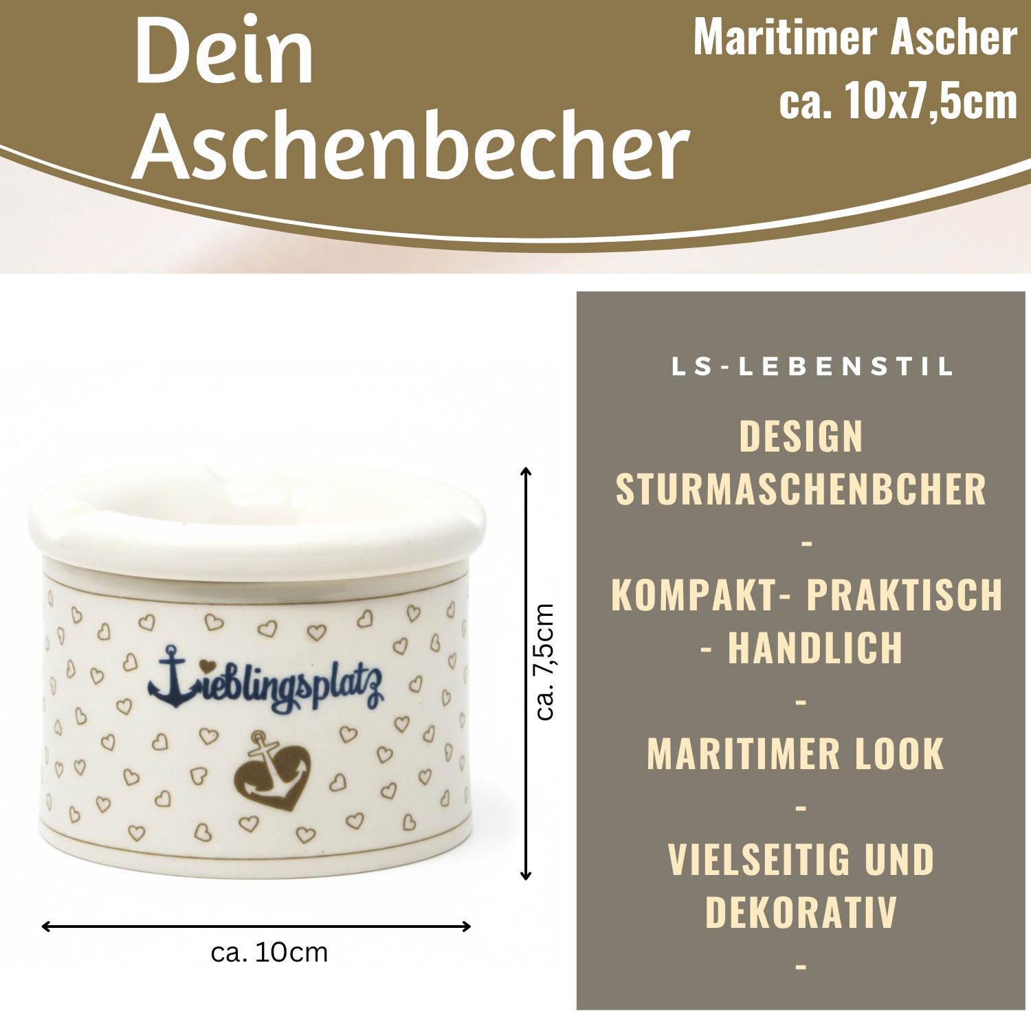 LS-LebenStil Lieblingsplatz Sturmaschenbecher Weiß Braun 10cm
