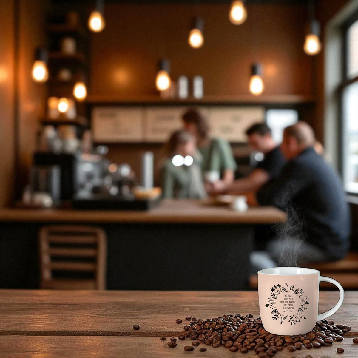 LS-LebenStil Küche Kaffeebecher 300ml Spruch Glücklich Porzellan