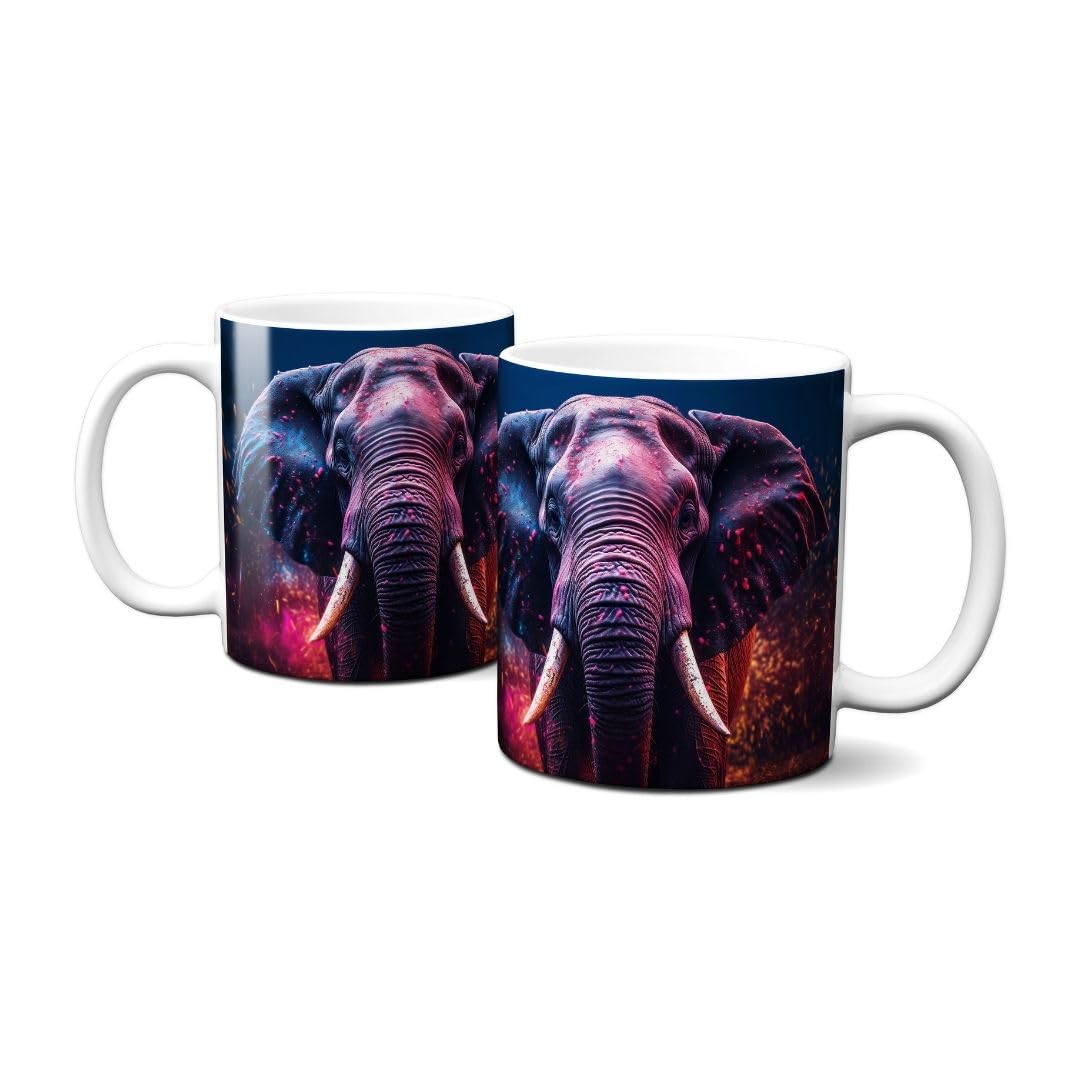 Hustling Sharks Bunter Elephant Tasse 330ml weiß Tiermotiv