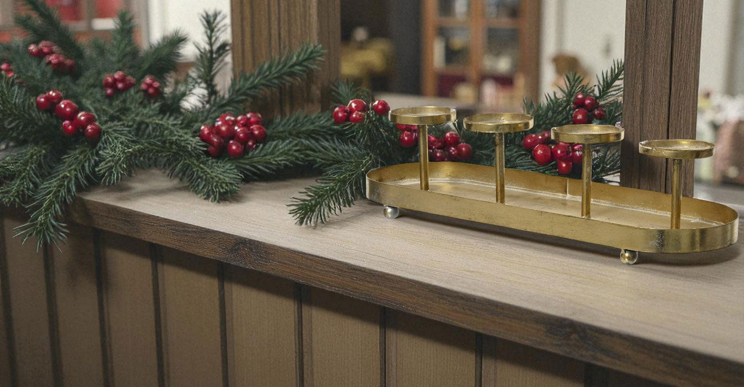 LS-LebenStil Kerzenschale Eisen 48cm gold antik