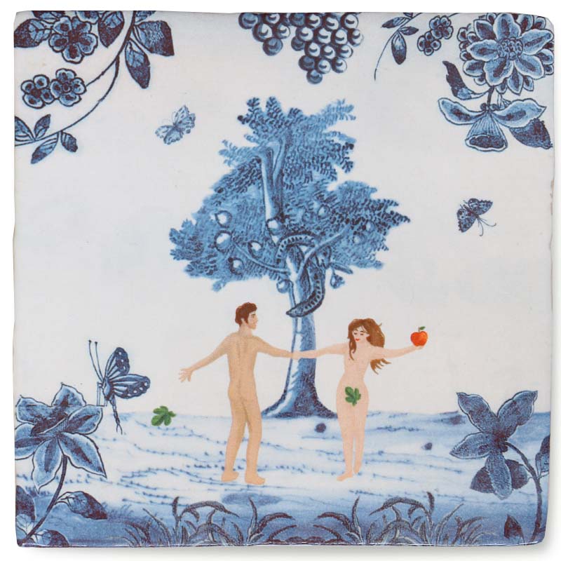 Storytiles Delft Blue Adam Eva Fliese 10x10 cm Liebe