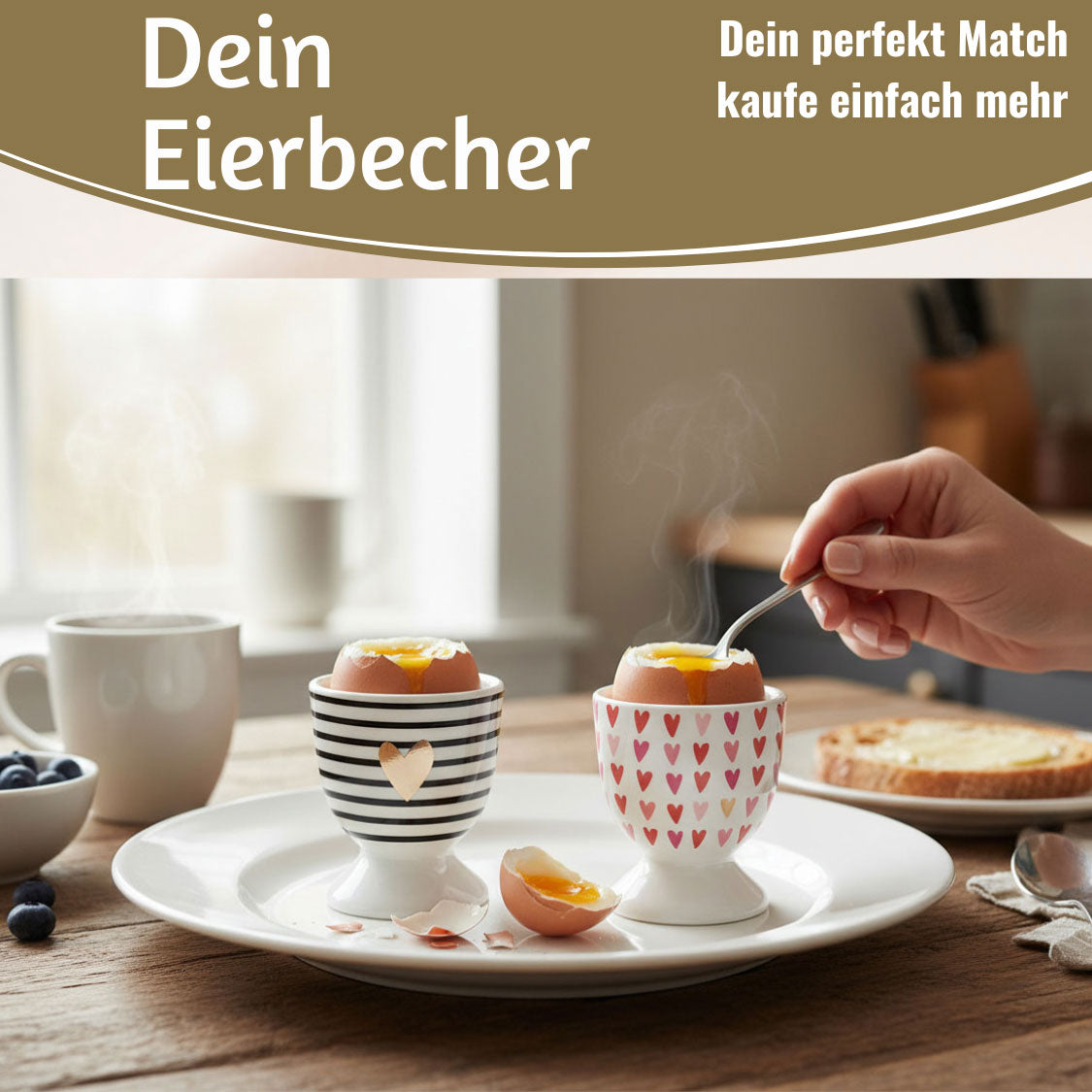 LS-LebenStil Eierbecher Porzellan Echt-Gold Herzen Liebe
