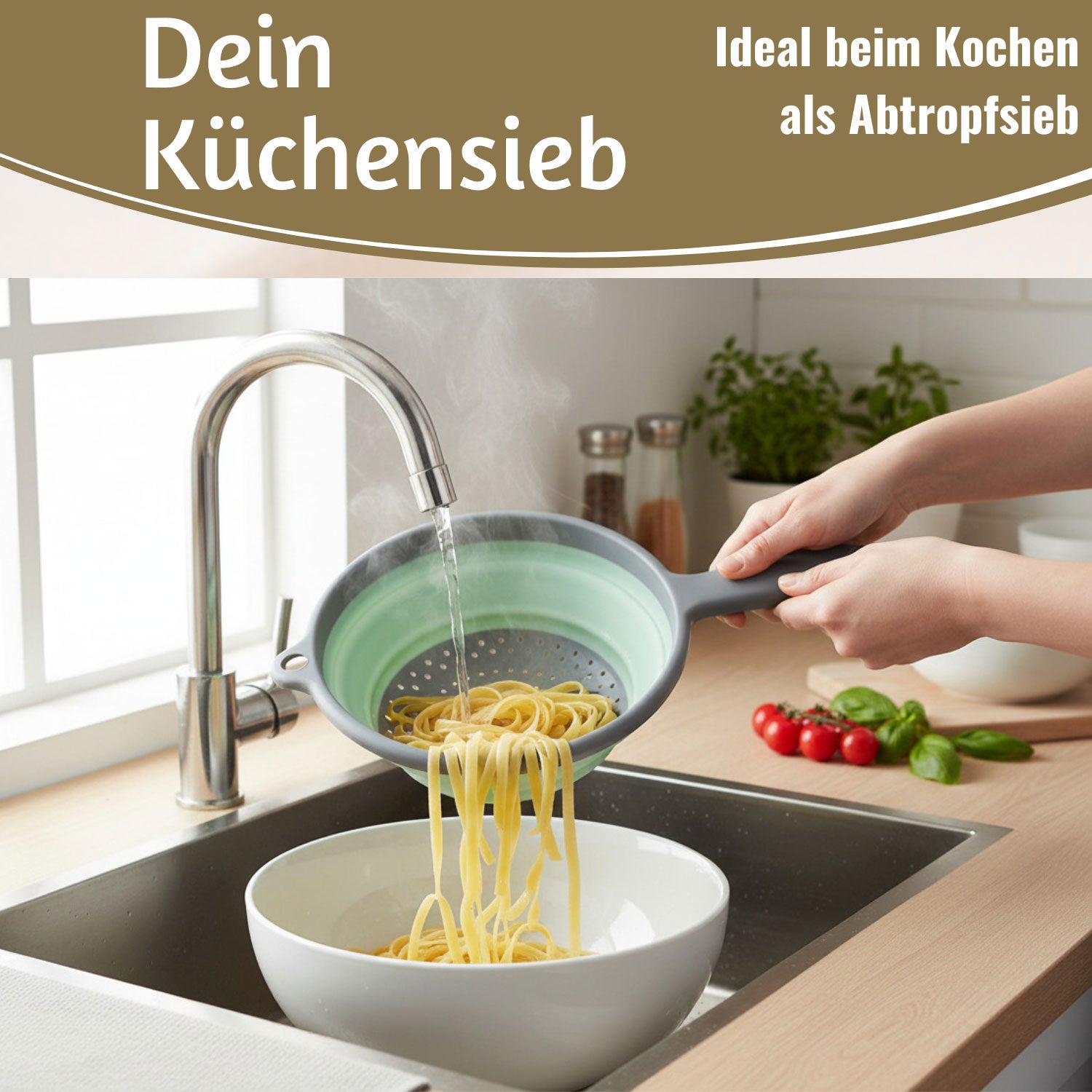 LS-LebenStil Küche & Haushalt Abtropfsieb Faltbar 36x19cm Griff
