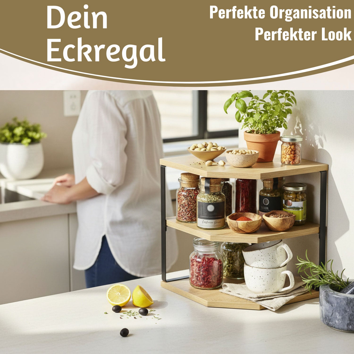 LS-LebenStil Eckregal Holz Metall 27x25cm 3 Ablagen