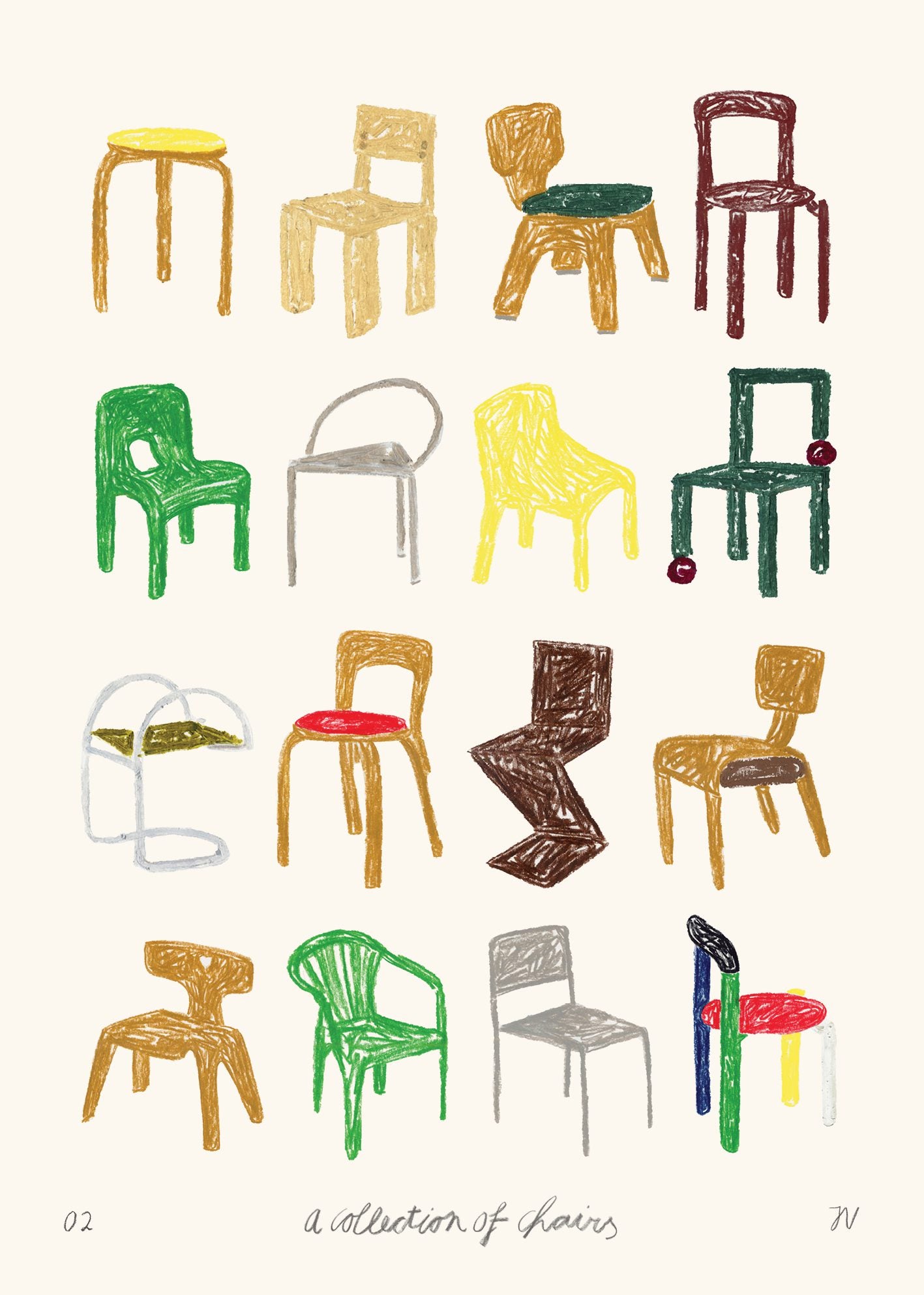 The Poster Club Art Prints A Collection of Chairs Poster A4 Stühle