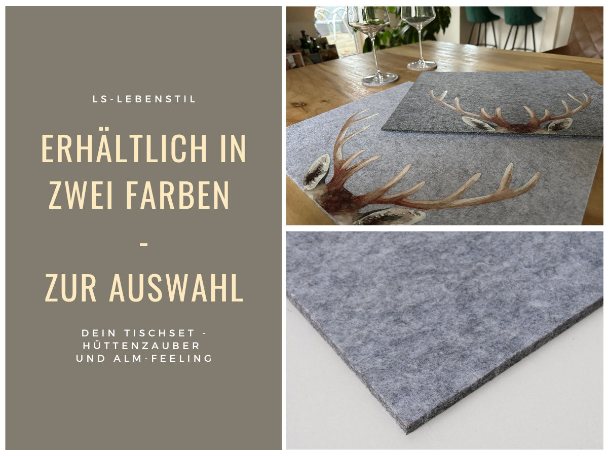 LS-LebenStil Küche & Haushalt Tischset Filz Hirsch Hellgrau 45cm 2er
