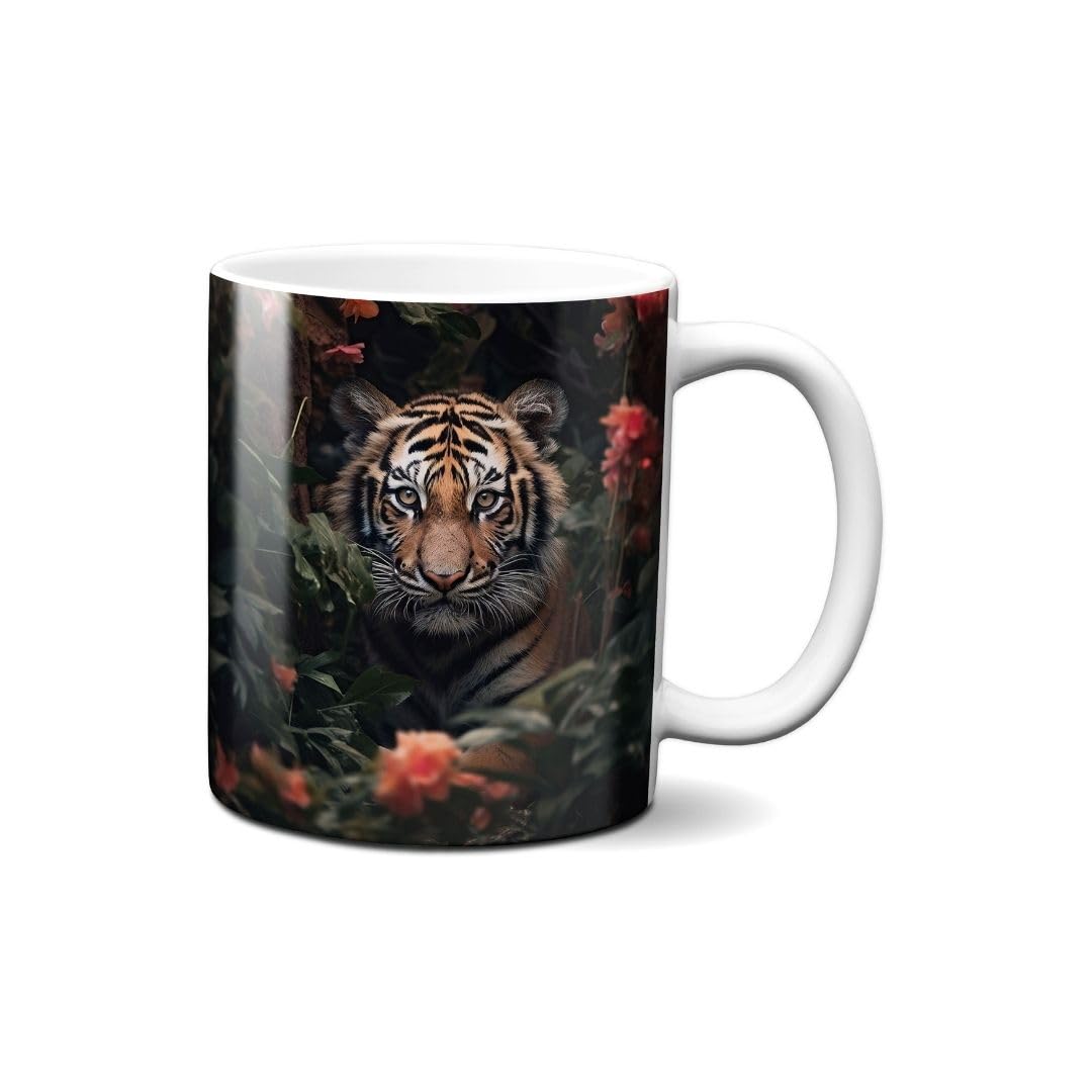 Hustling Sharks Wandbilder Tiger mit Rosen Tasse 330 ml weiß