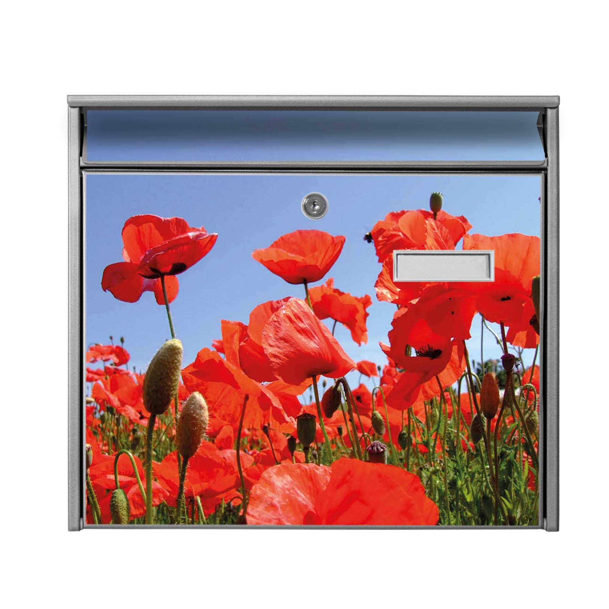Banjado Briefkasten Mohnblumen Silbergrau Stahl 32x36 A4