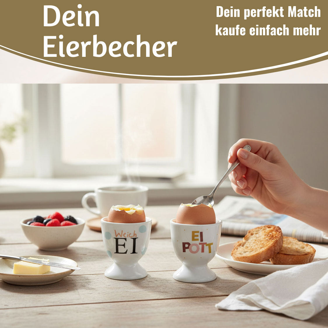 LS-LebenStil Ei Pott Eierbecher Echt-Gold Porzellan Weiß Gold