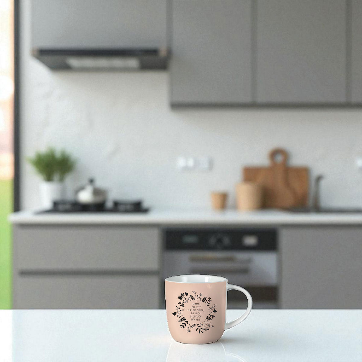 LS-LebenStil Küche Kaffeebecher 300ml Spruch Glücklich Porzellan