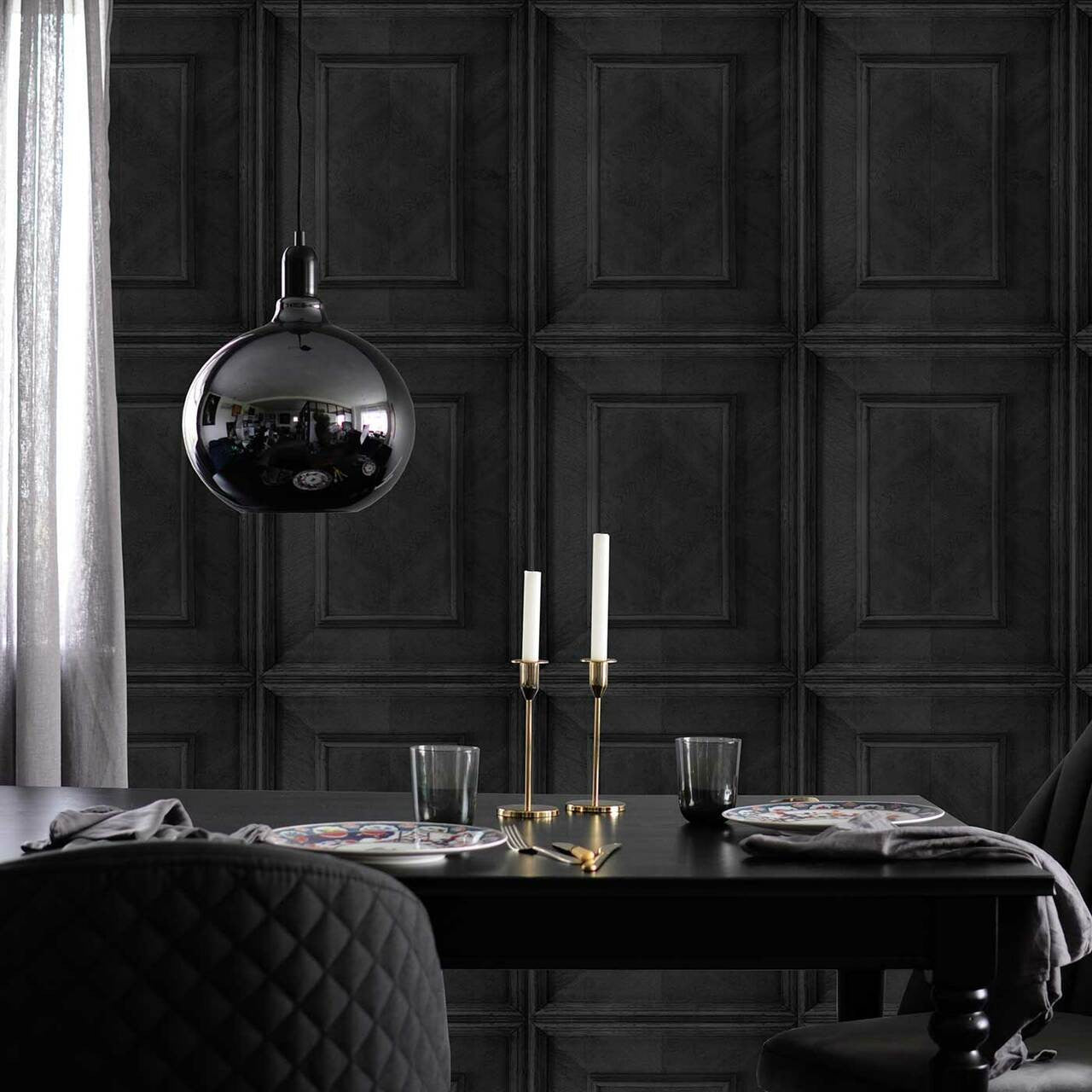 Mineheart Wallpaper Dutch Inlay Tapete Charcoal Paneel