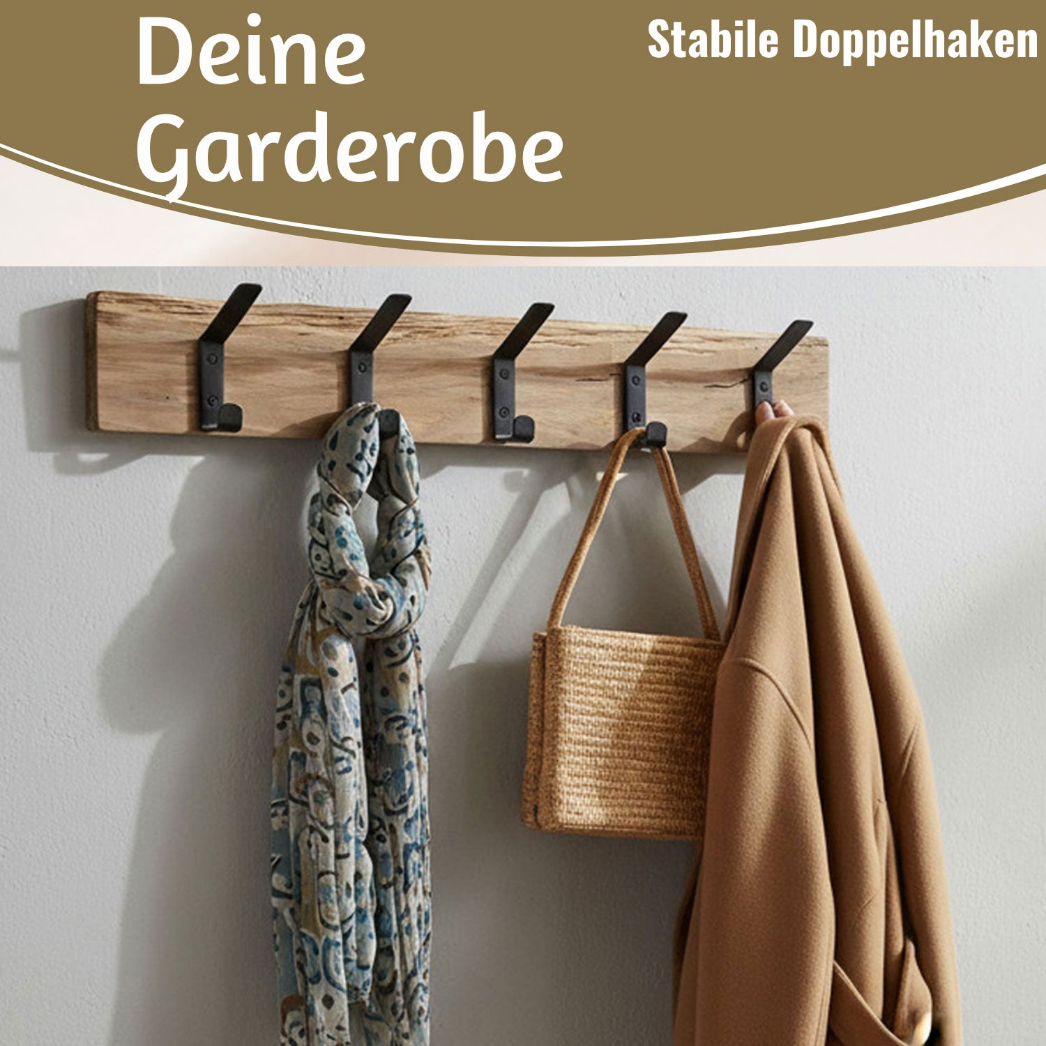 LS-LebenStil Möbel Wohnen Wandgarderobe Eiche 55cm braun 5 Haken