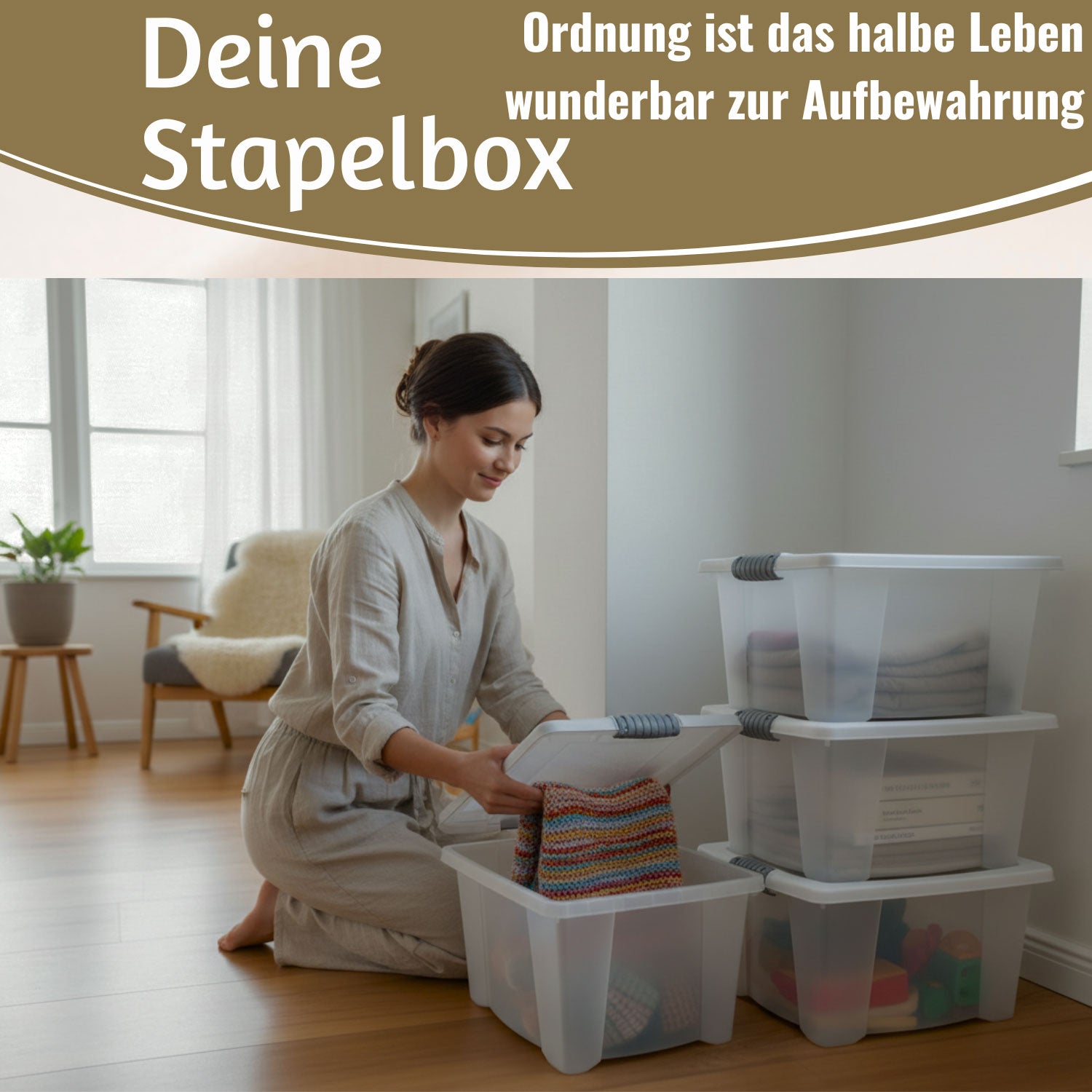 XL Stapelbox Allzweckbox transparent 15 L mit Deckel 40 cm