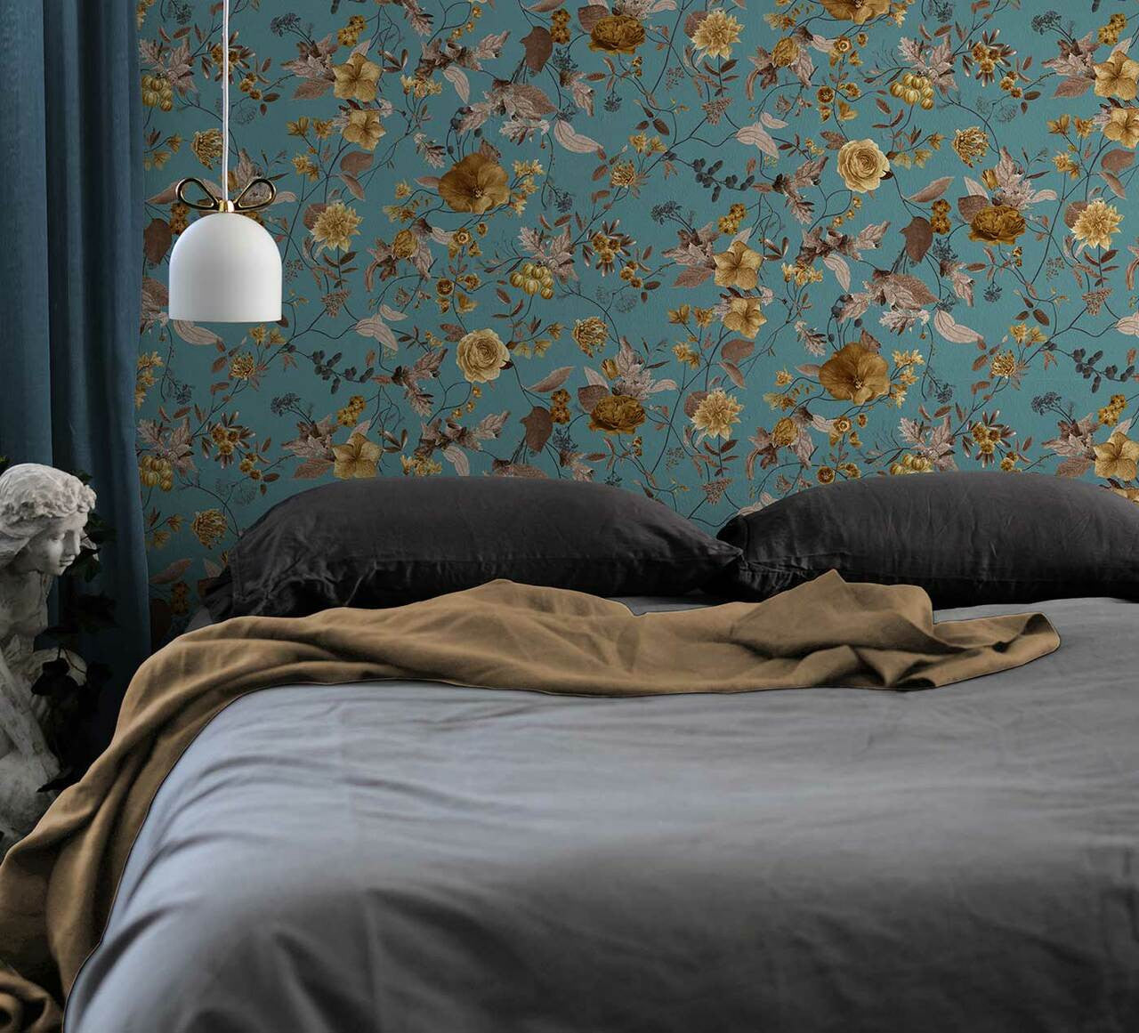 Mineheart Meadow Pattern Flower Aqua Tapete Rolle floral beige