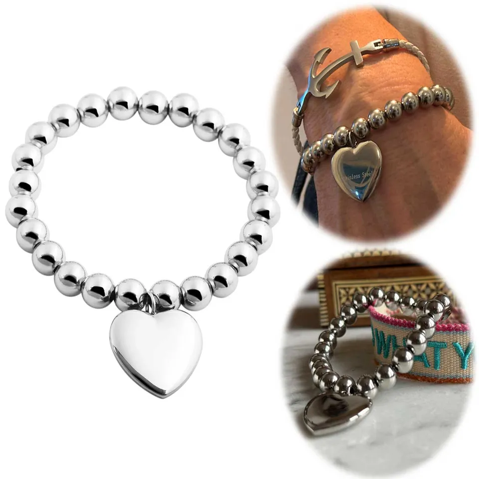 LS-LebenStil Paris Kugelarmband 17cm Herz silber elastisch