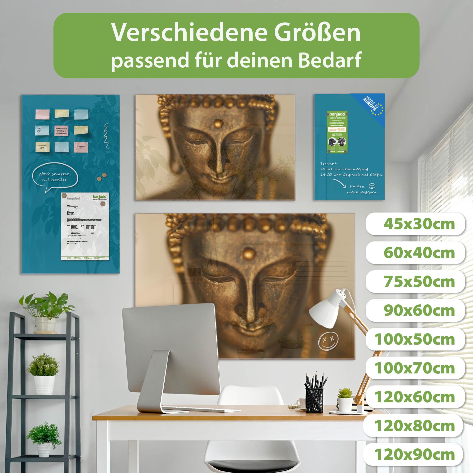 Banjado Magnettafel Buddha Gold Magnettafel 120x80 Glas