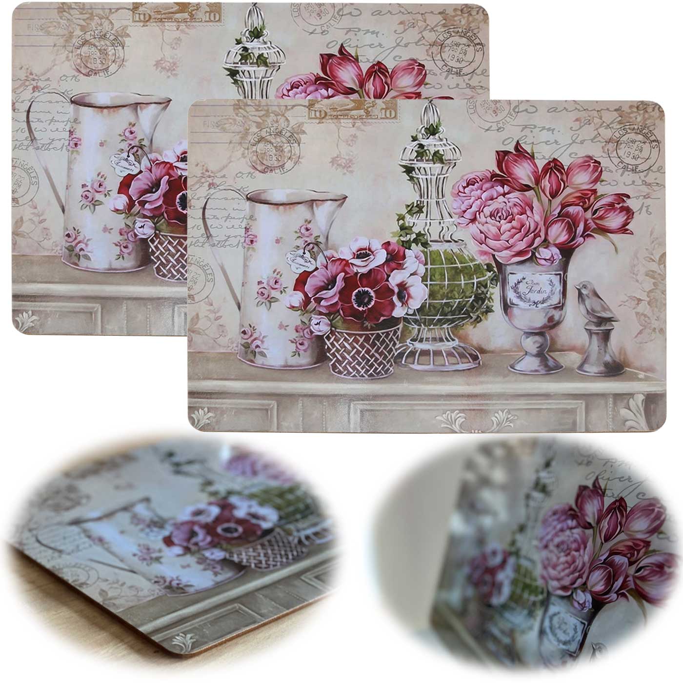 LS-LebenStil Vintage Blumen Tischset 40x30cm 2er Set abwaschbar