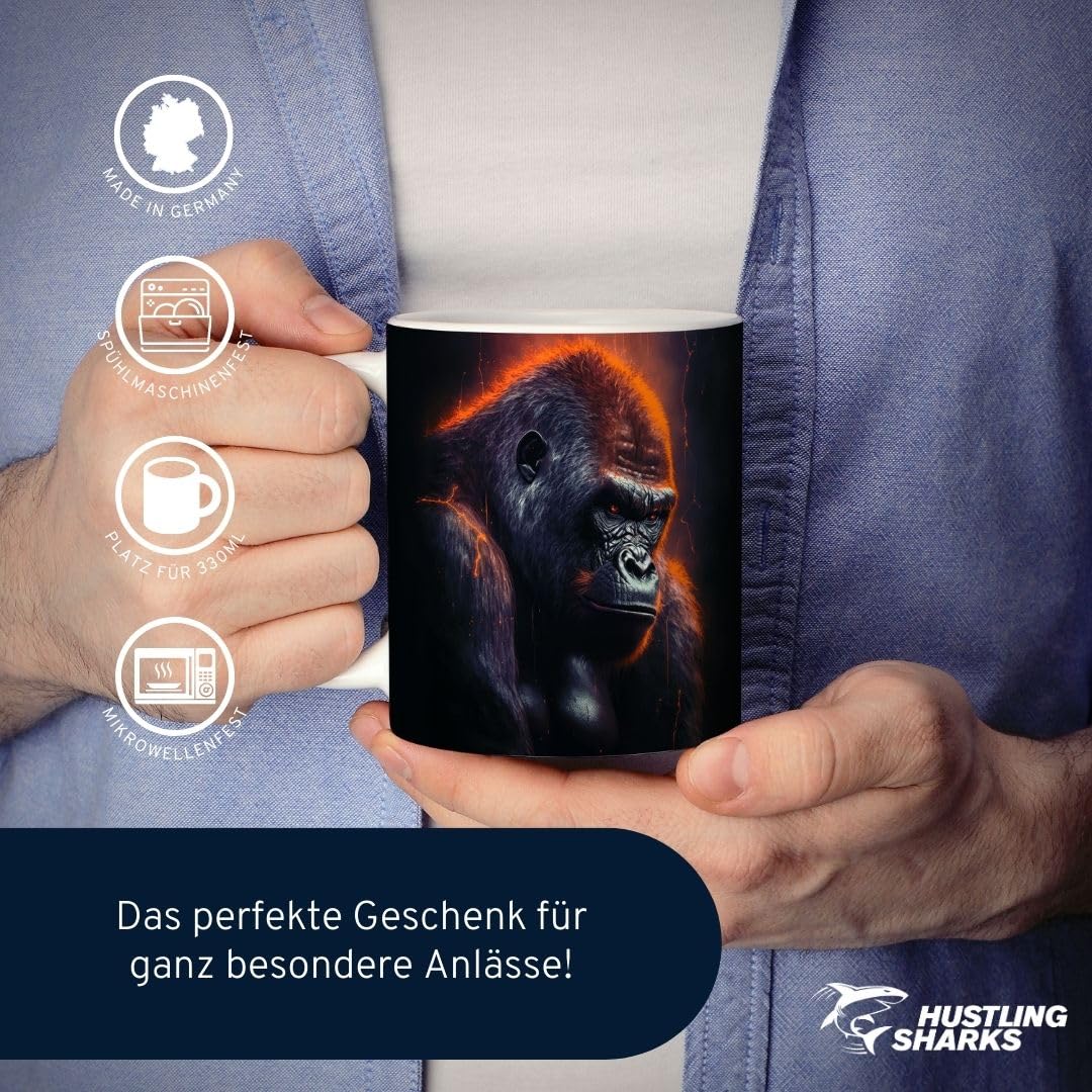 Hustling Sharks Leuchtender Gorilla Tasse 330ml weiß Tiermotiv