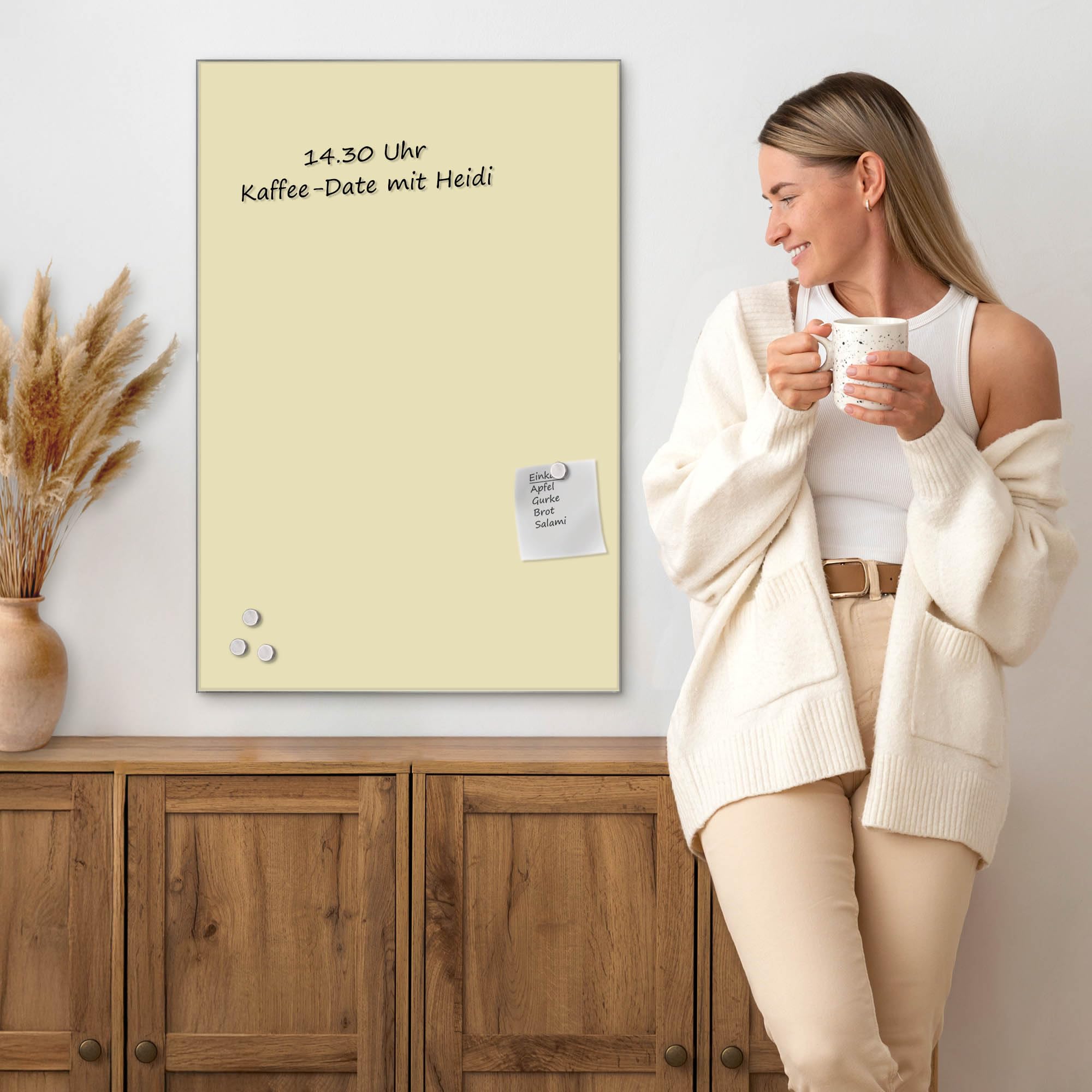 Banjado Magnettafel 90x60 cm Glas Magnettafel Beige beschreibbar
