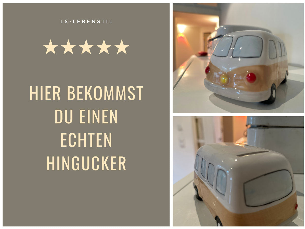 LS-LebenStil Keramik Sparschwein Bus 16cm retro