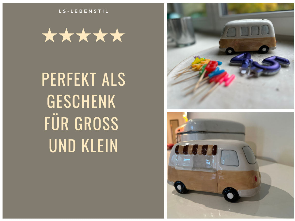 LS-LebenStil Keramik Sparschwein Bus 16cm retro