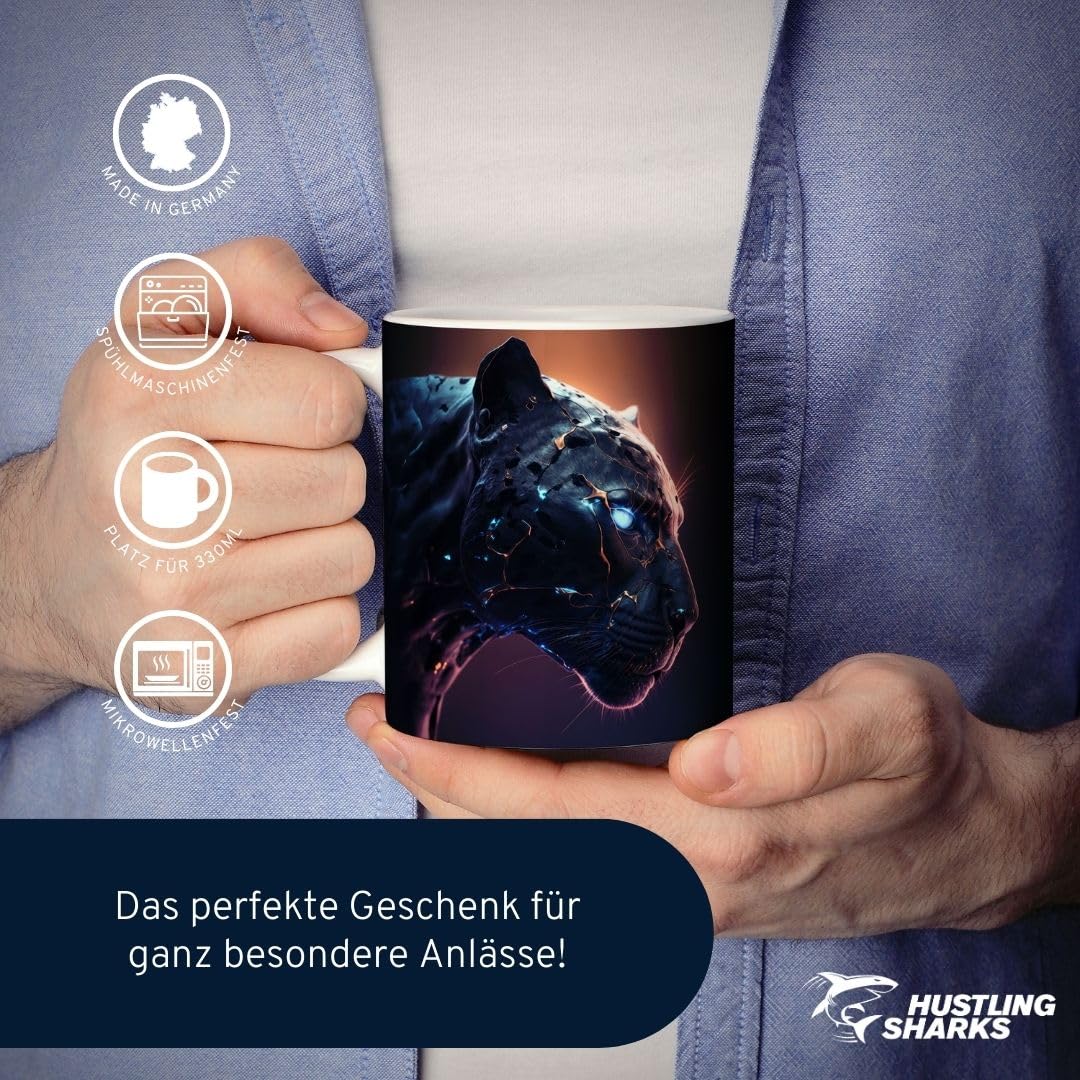 Hustling Sharks Leuchtender Panther Tasse 330ml weiß Tiermotiv