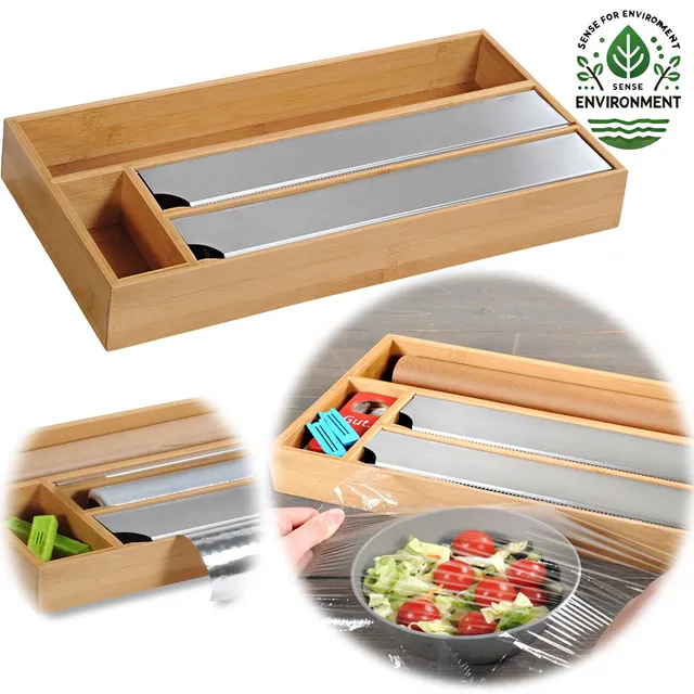 LS-LebenStil Folienspender Bambus 4-fach 42cm Schublade