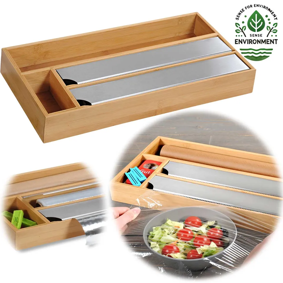 LS-LebenStil Folienspender Bambus 4-fach 42cm Schublade