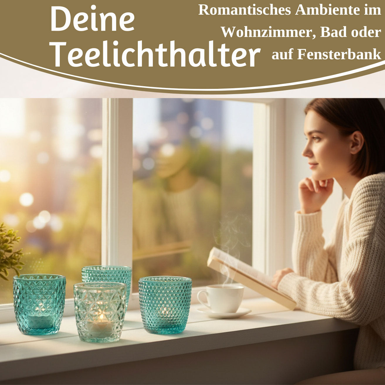 LS-LebenStil Küche & Haushalt Teelichthalter Glas türkis 7cm 4er Set