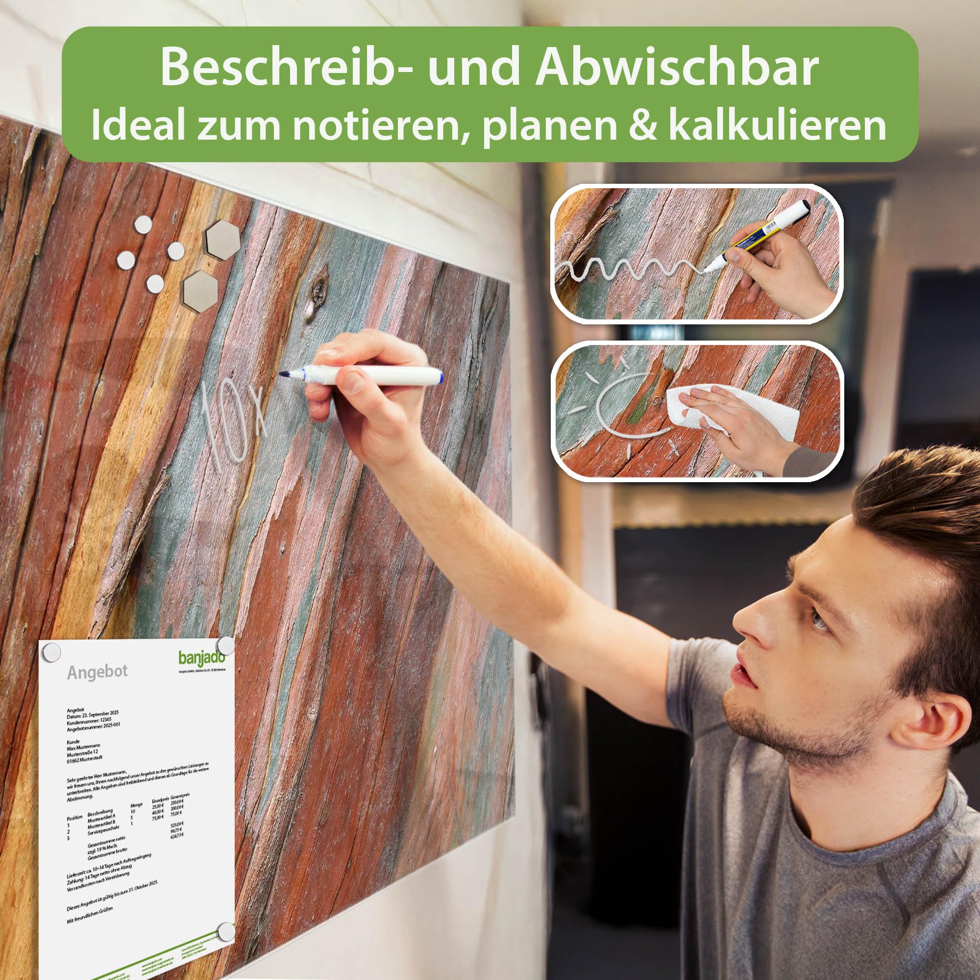 Banjado Magnettafel Coloured Wood Glas 120x80 cm Holzoptik