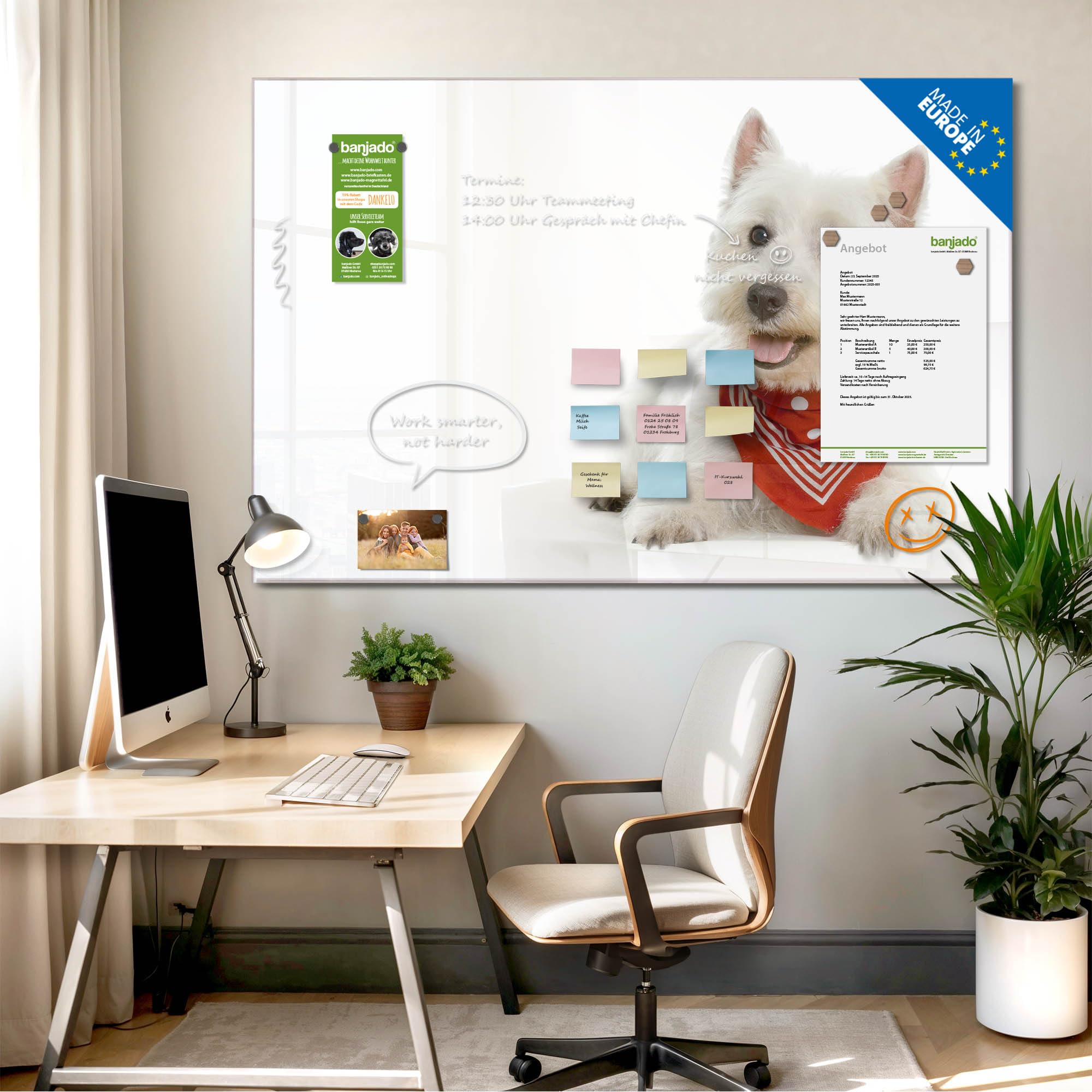 Banjado Magnettafel Westie Magnetboard Glas 120x80 cm Hund