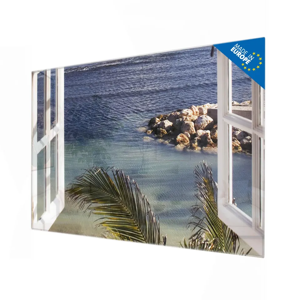 Banjado Magnettafel Fensterpanorama 120x80 cm Glasmagnettafel Meer