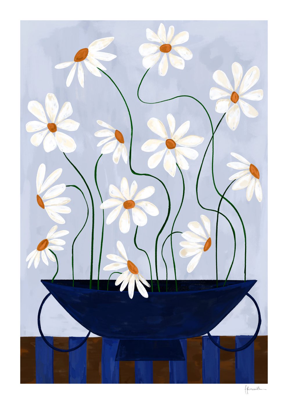 The Poster Club Daisies in Blue Vase Poster 30x40 blau