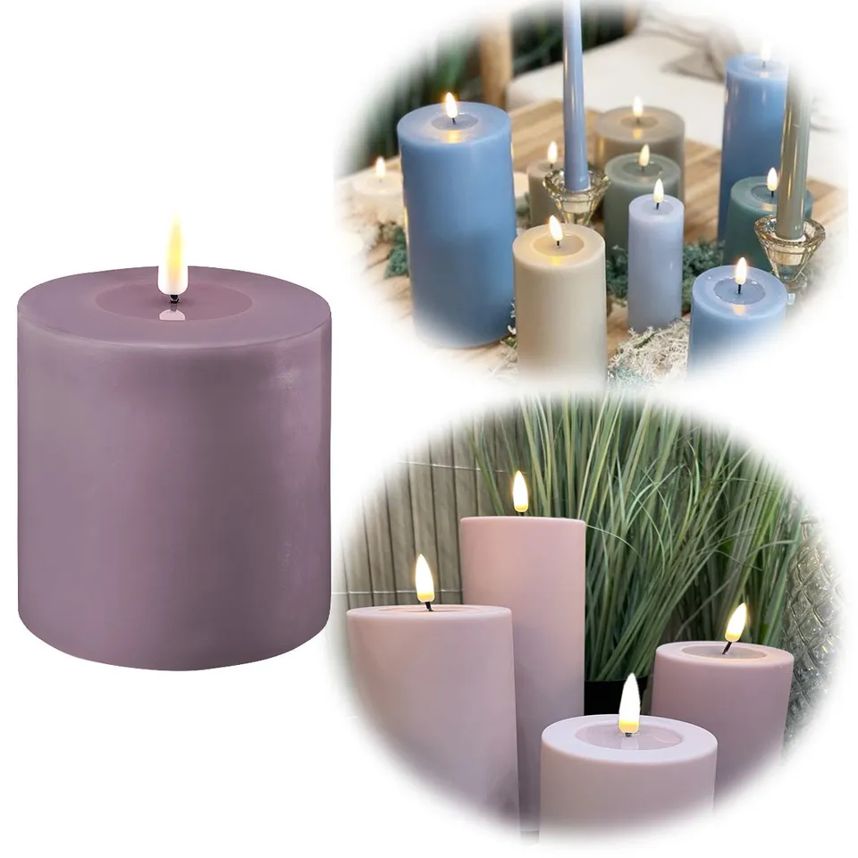 LS-LebenStil Real Flame 3D LED Stumpenkerze 10x10cm Lila