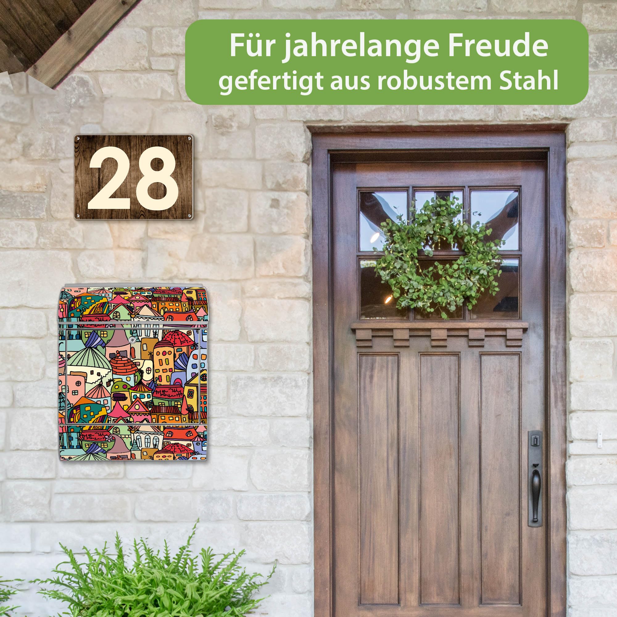 Banjado Briefkasten Funky Town Silber mit Zeitungsfach