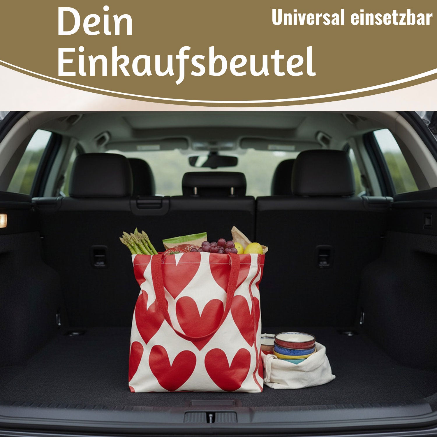 LS-LebenStil Retro Shopper Herzen Rot-Weiß 40x34x15cm Faltbar