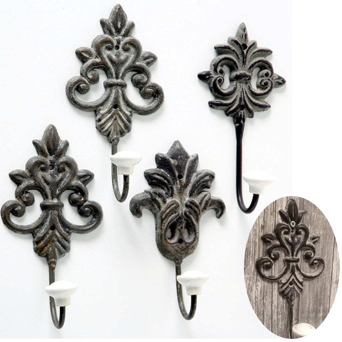 LS-LebenStil Wohnen Kleiderhaken Vintage Braun Blume 2er 15cm
