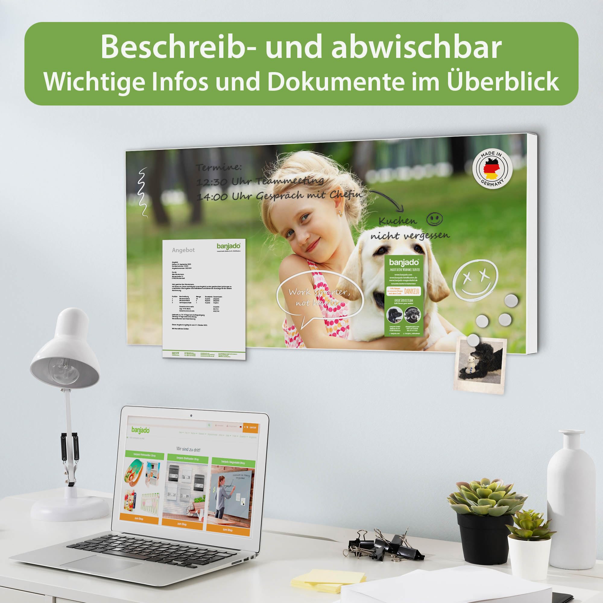 Banjado Magnettafel Wunschmotiv Magnetboard Weiß 78x37 cm
