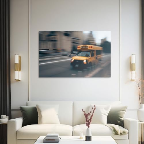 Hustling Sharks Gelber Schulbus in Bewegung Wandbild 30x40
