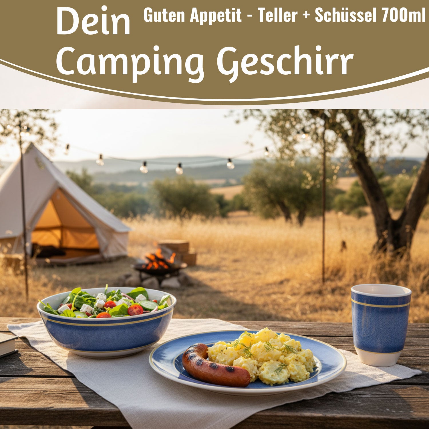 LS-LebenStil Camping Geschirr Set 12tlg Maritim 4 Personen